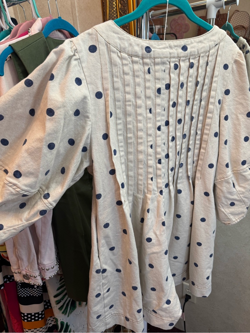 Peach Love Sweet Denim Polka Dot Loran Cream Romper - Picture 9 of 12